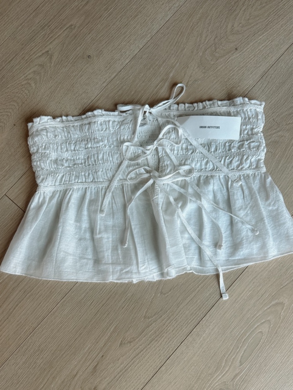 Urban Outfitters White Smocked Peplum Tube Top Tie Front